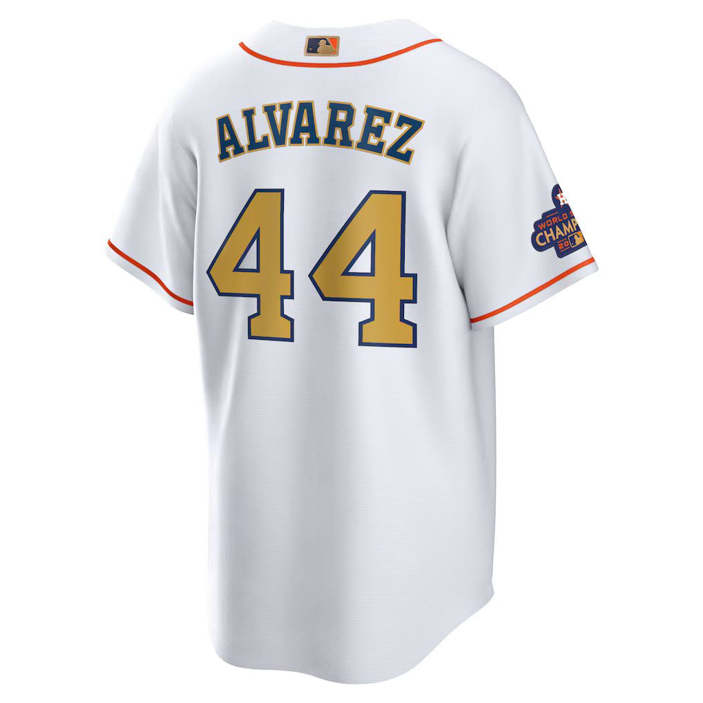Men's Houston Astros Yordan Alvarez White/Gold 2023 Gold Collection Replica Player Jersey